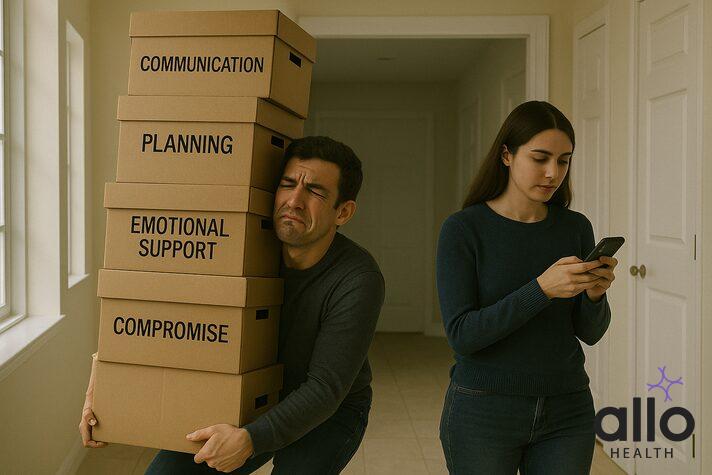 Person carrying the emotional burden in a one-sided relationship, illustrating the exhaustion of being the only one making effort while their partner remains disengaged.