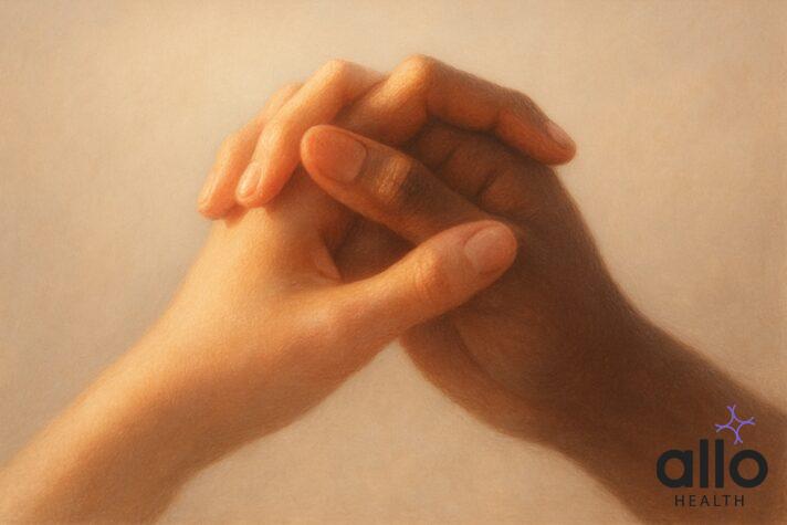 Intimate close-up of intertwined hands representing mutual masturbation and partner exploration, highlighting the connection and trust essential for shared intimate experiences