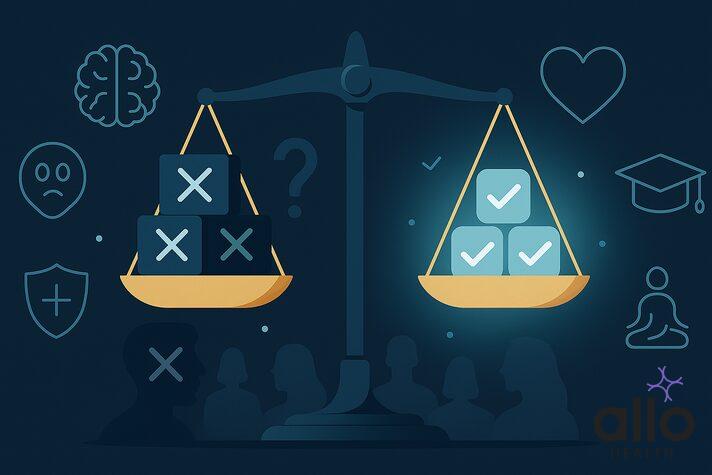 Balanced scale illustration representing factual information versus myths about side effects of masturbation in health education context