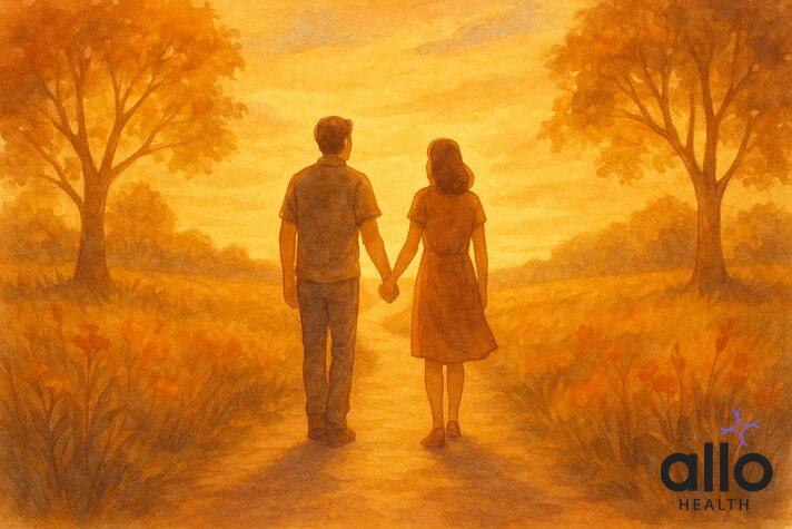 A couple walking together toward a bright future, symbolizing hope and resolution in overcoming unconsummated marriage challenges