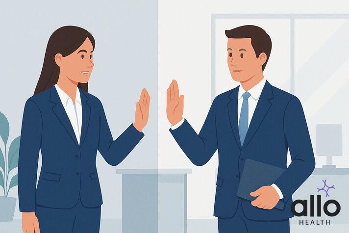 Professional workplace illustration showing appropriate boundaries and behavior regarding sexual advances in work environments