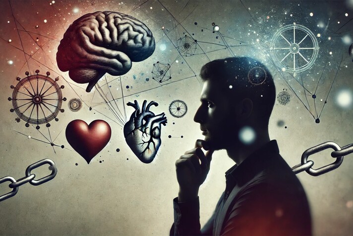 A silhouette of a person deep in thought with abstract symbols around their head, illustrating the psychological and emotional aspects of SPH and why some people find it exciting
