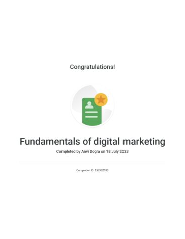 Certified for Fundamentals of Digital Marketing
