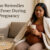 Pregnant woman sitting on a couch with a warm drink and blanket, alongside a glass of water and thermometer, illustrating home remedies for fever during pregnancy.