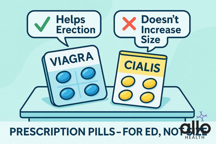 Viagra and Cialis pills for erectile dysfunction, help erection not size.
