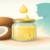3D medical infographic showing ling par nariyal ka tel lagane ke fayde with a glass jar of coconut oil, cracked coconuts, male silhouette, and icons for protection, moisturization, better blood flow, and antimicrobial effect