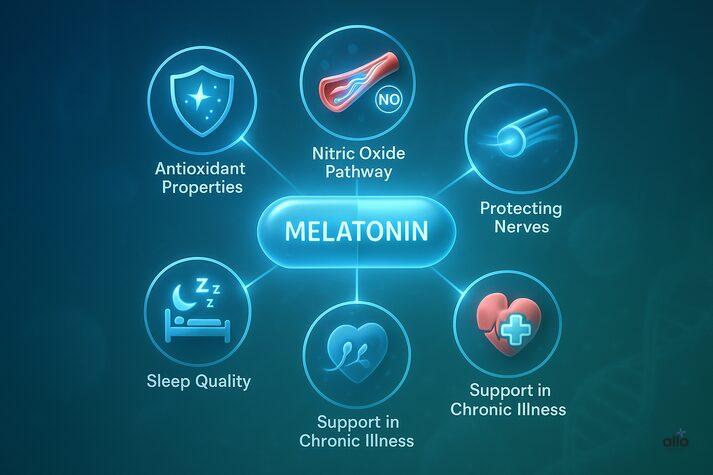  how melatonin may help erectile function through antioxidant properties, nitric oxide pathway support, nerve protection, better sleep, and benefits in chronic illness.