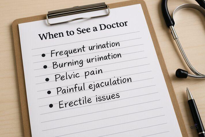 Doctor’s notepad checklist showing common symptoms of prostatitis and erectile dysfunction warning signs for prostatitis erectile dysfunction