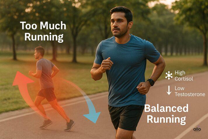 “Visual contrast of balanced jogging versus overtraining fatigue — showing how excessive running and erectile dysfunction are linked.”