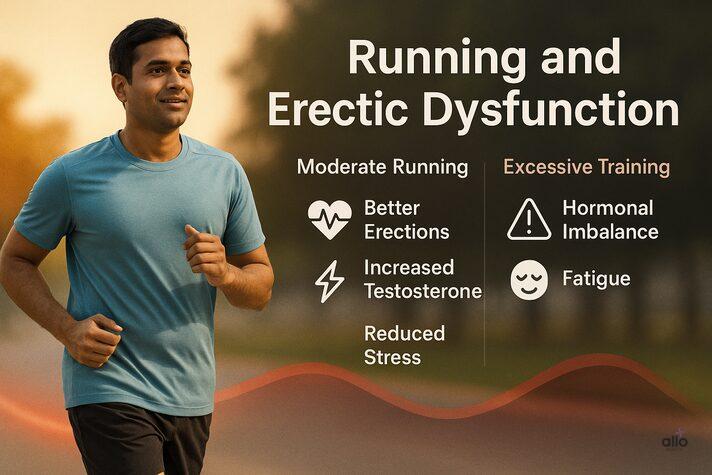 “Split scene showing moderate runner vs overtrained athlete — visual summary of balance in running and erectile dysfunction for better erections.”