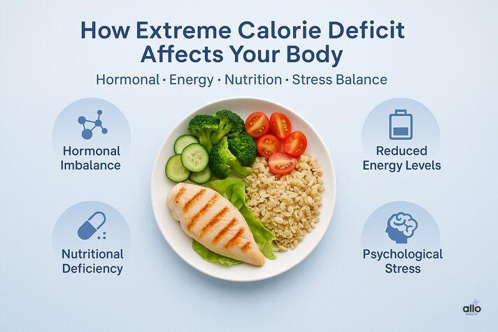 Calorie Deficit and Erectile Dysfunction: Does Dieting Affect Performance? 3 A visual showing hormone icons and stress effects around a male silhouette, explaining how hormonal imbalance from dieting relates to the question can a calorie deficit cause erectile dysfunction.