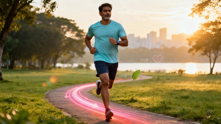 “Man jogging in a sunlit park symbolizing healthy lifestyle, blood flow, and sexual wellness — running and erectile dysfunction connection.”