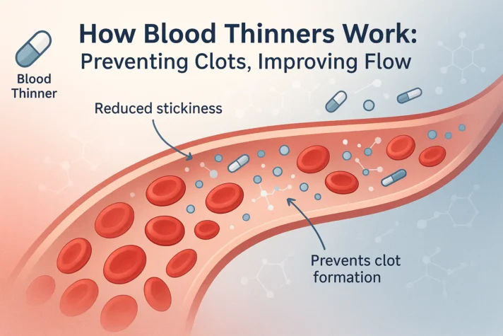 Blood Thinners and Erectile Dysfunction: Side Effects Explained 2 Semi-realistic medical illustration showing how blood thinners prevent clots by making blood less sticky and targeting clotting proteins inside a blood vessel.