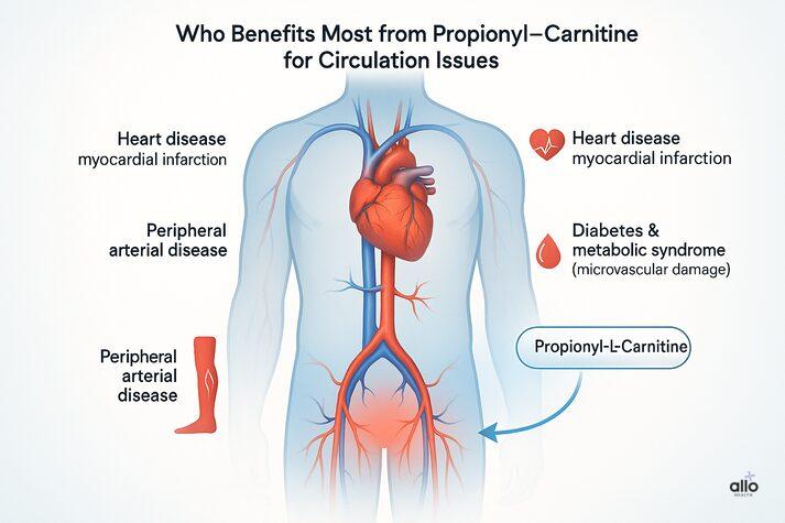 Propionyl-L-Carnitine for Erectile Dysfunction: Benefits and Sexual Effects 3 A detailed medical illustration of the male circulatory system highlighting improved blood flow from the heart to the pelvic region, representing how Propionyl-L-Carnitine benefits men with cardiovascular or metabolic conditions affecting circulation.