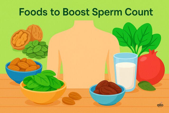 Sperm count badhane wale foods – almonds, spinach, dates, pomegranate