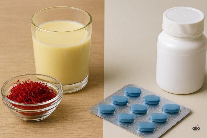 Saffron (Kesar) and Erectile Dysfunction: Know Benefits, Uses, and Risks for Sexual Health 5 Side-by-side comparison of saffron for erectile dysfunction and prescription ED medications.