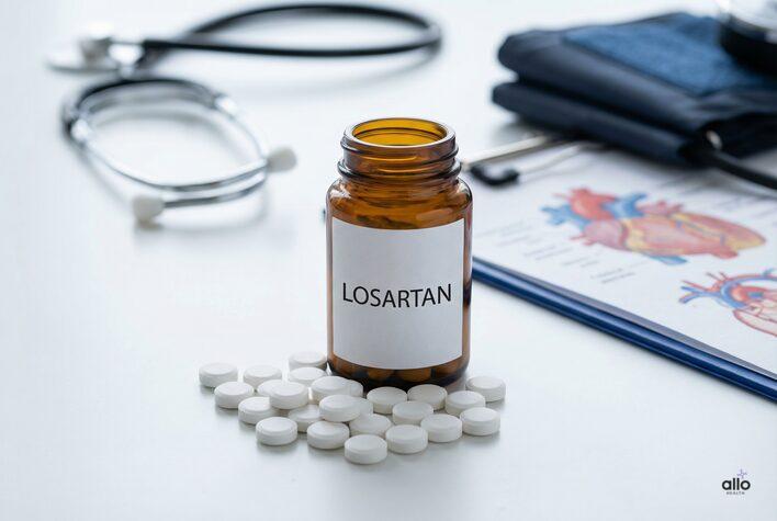 Losartan and Erectile Dysfunction: Can Blood Pressure Drugs Cause Performance Issues? 4 A prescription bottle labeled Losartan with tablets scattered around it, representing losartan sexual side effects and how the medication affects men’s health.