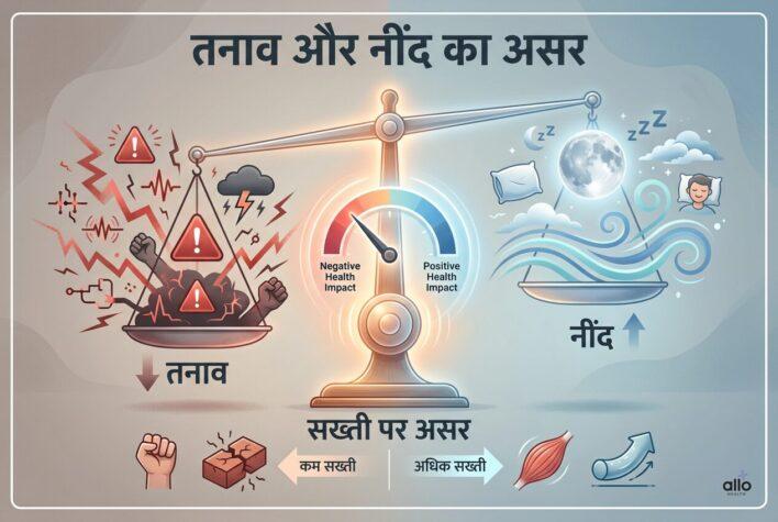 Tanav aur neend ka santulan aur uska ling ki sakhthi par asar dikhata infographic
