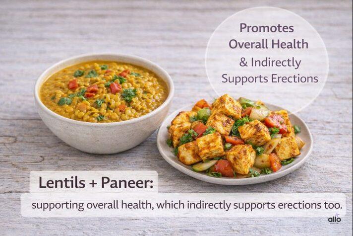 Foods for erectile dysfunction featuring lentils and paneer, supporting overall nutrition and better metabolic health.